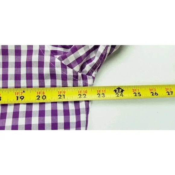 Isaac Mizrahi New York 15.5 32-33 Slim Fit Purple White Check Spread Collar Men - Picture 2 of 10